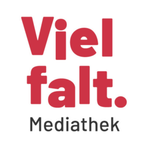 Logo der Vielfalt Mediathek (roter und schwarzer Text)